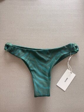 Mikoh Teal Zebra-Print Bikini Bottom with Ring-Side Details